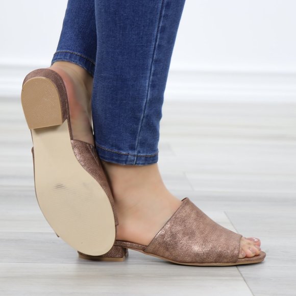 Flat Slip On Loafer Metallic Copper Sandal - Picture 3 of 11